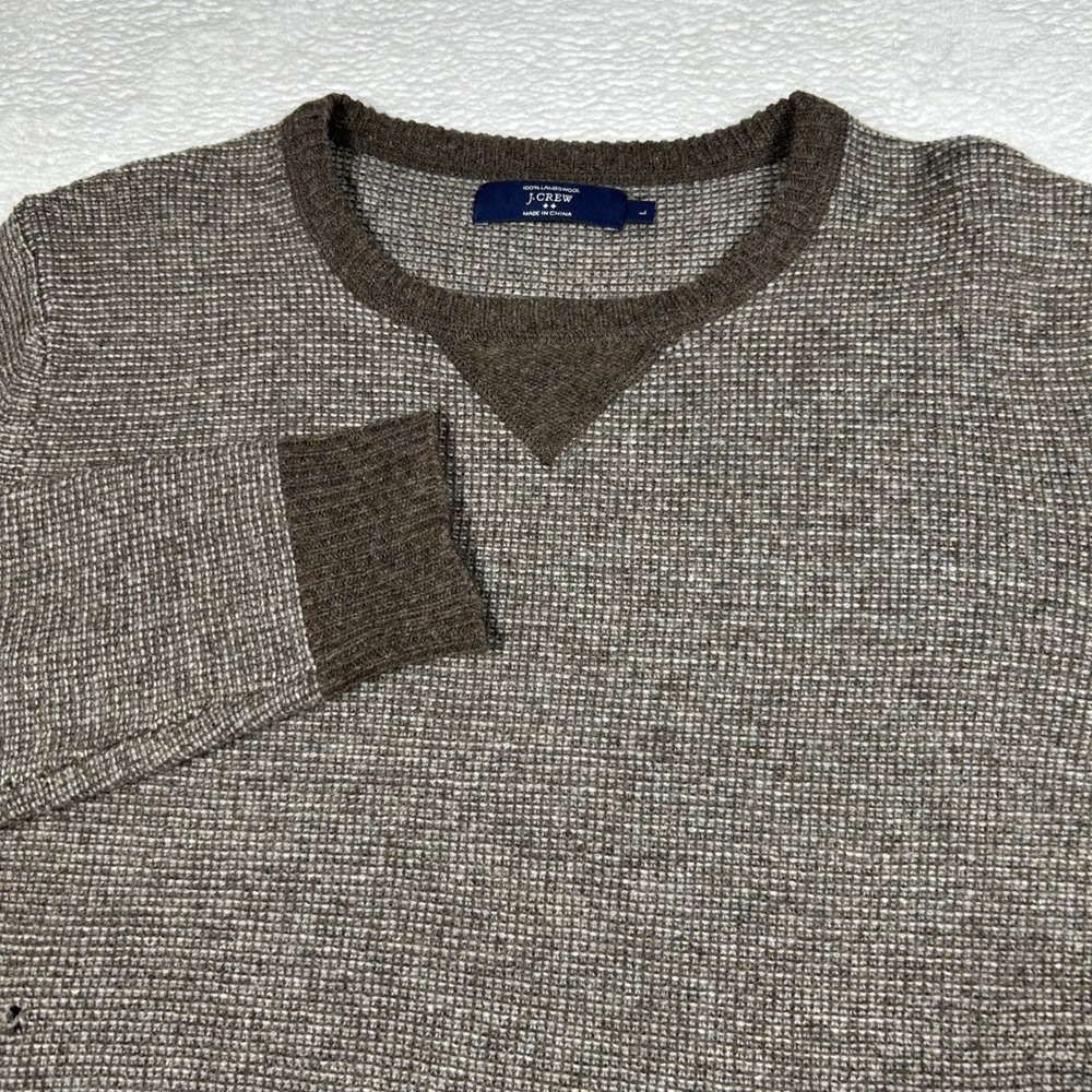 J.Crew Lambswool Sweater Waffle Knit Mens L Brown Marled Crew Neck Top A9129
